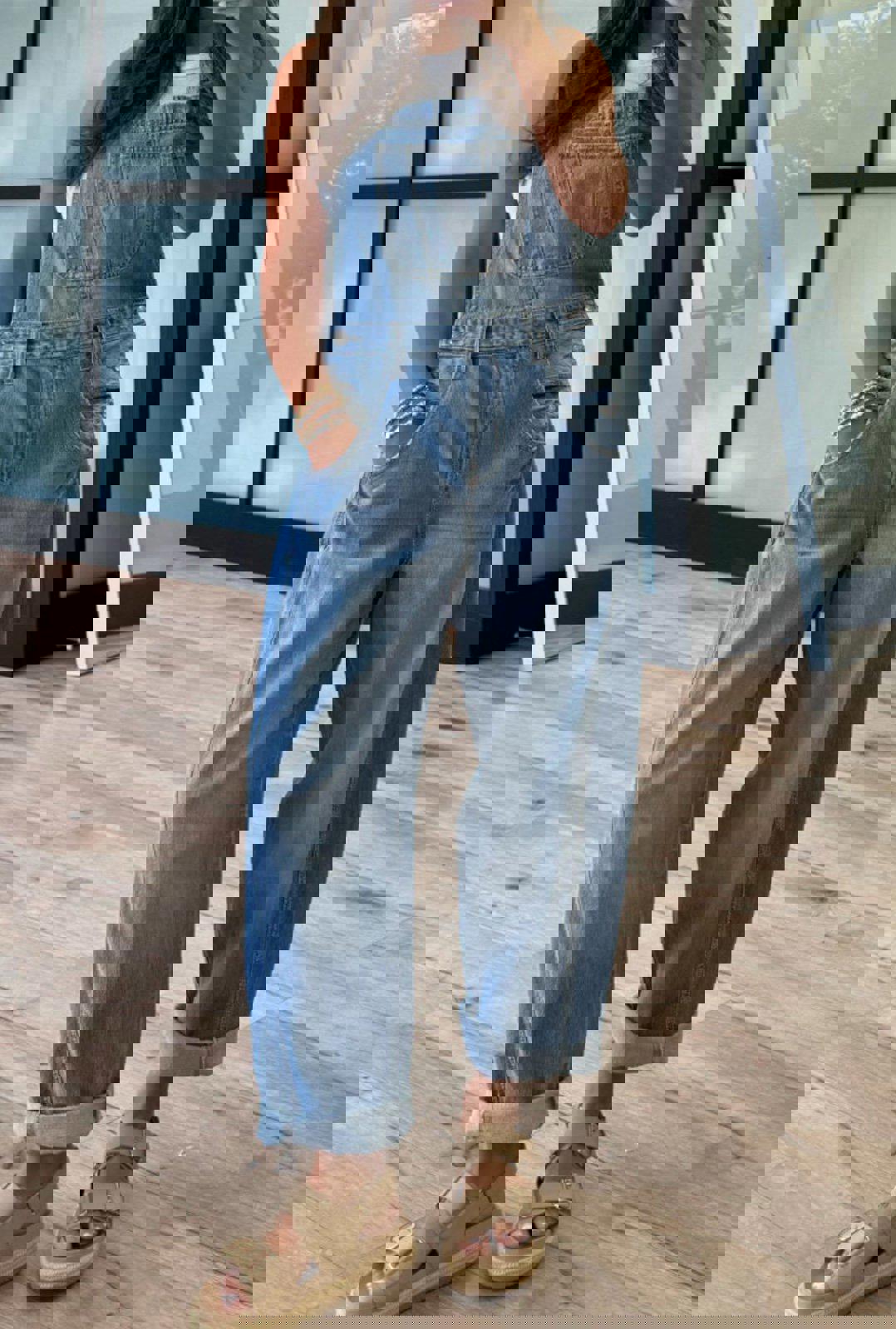 Dusk Blue Adjustable Buckle Barrel Denim Overall