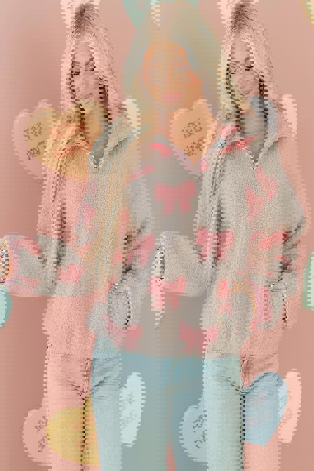 Gray Bow Sherpa Quarter Zip Drop Shoulder
Baggy Sweatshirt