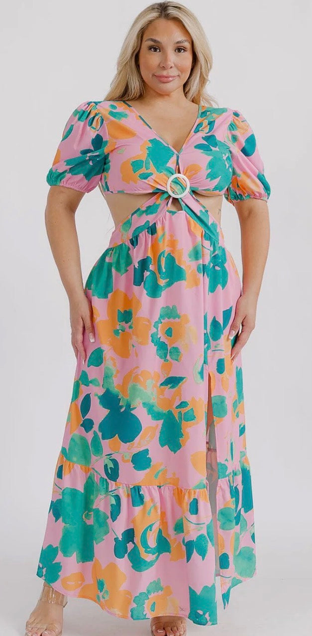 Sunset Bloom Cutout Maxi Dress