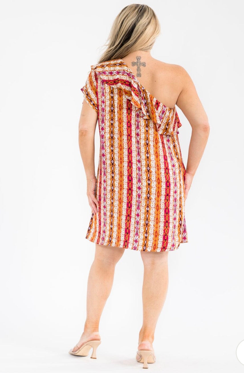 Sunset Stripe One-Shoulder Dress