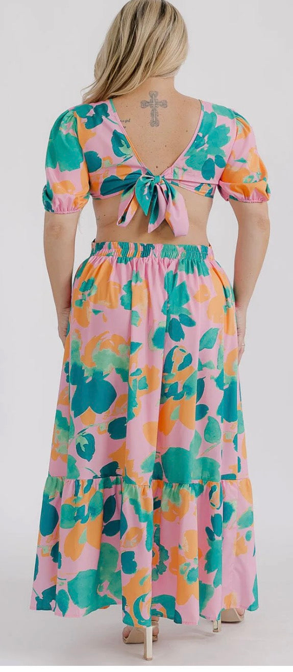 Sunset Bloom Cutout Maxi Dress