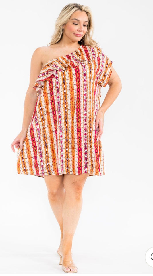 Sunset Stripe One-Shoulder Dress