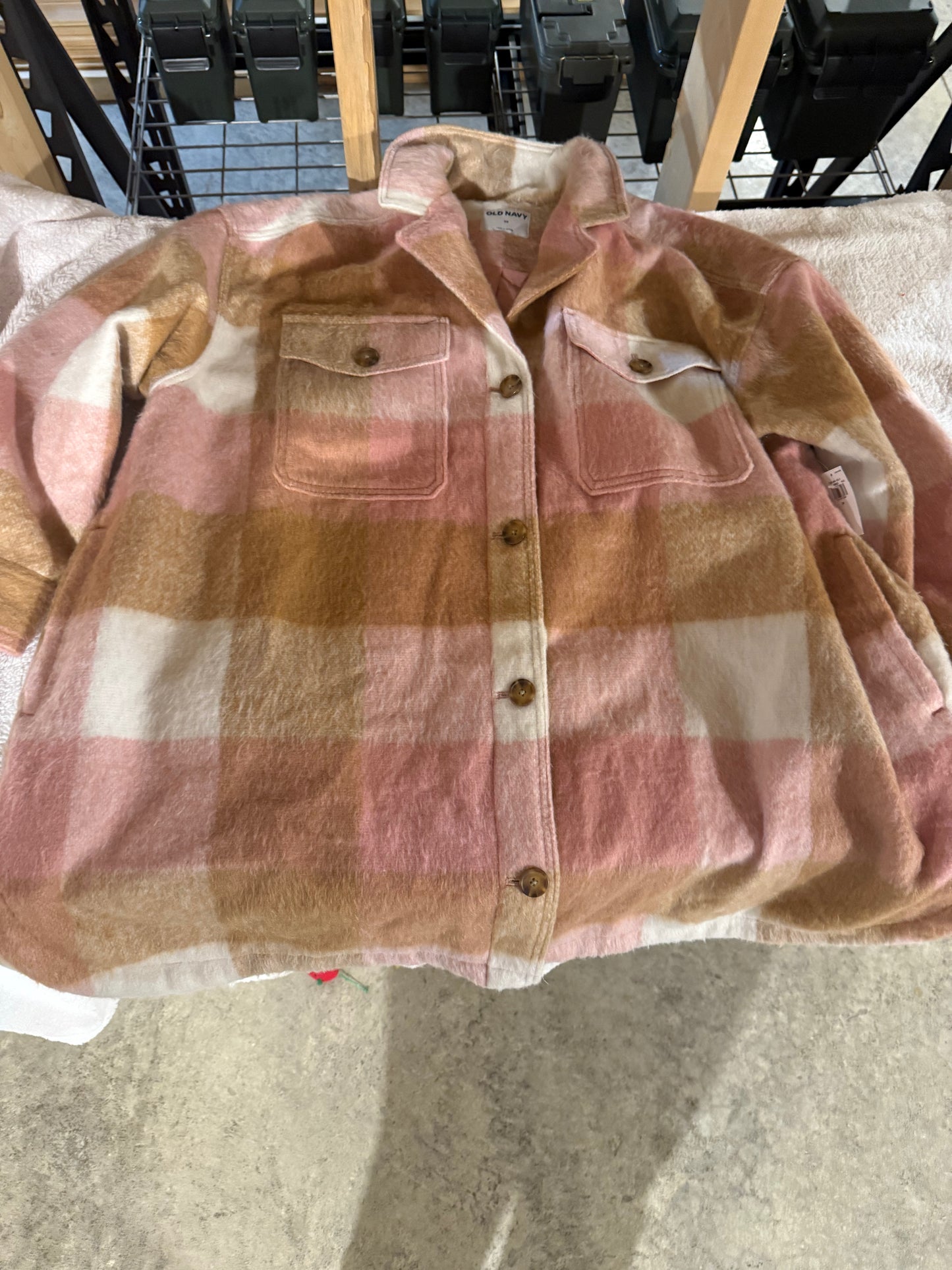 Old Navy Pink Brown Checkered Fuzzy Jacket 3X NWT