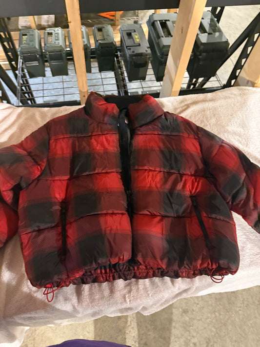 Old Navy Red and Black Checkered Puffer Coat XL